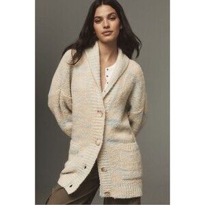 Anthropologie Pilcro Oversized Cardigan Sweater Sz M Blue Pattern
